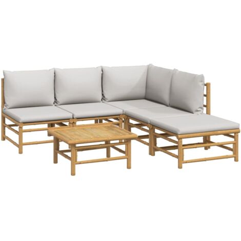 6-tlg. Garten-Lounge-Set mit Hellgrauen Kissen Bambus vidaXL