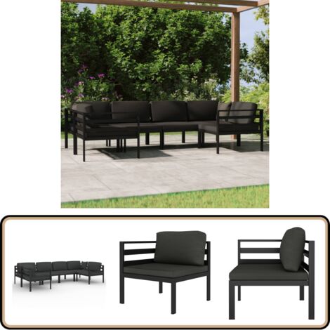 6-tlg. Garten-Lounge-Set mit Kissen Aluminium Anthrazit - Garten Lounge Set - Alu Loungesessel - Gartenmöbel - Balkon Möbel - Außenbereich