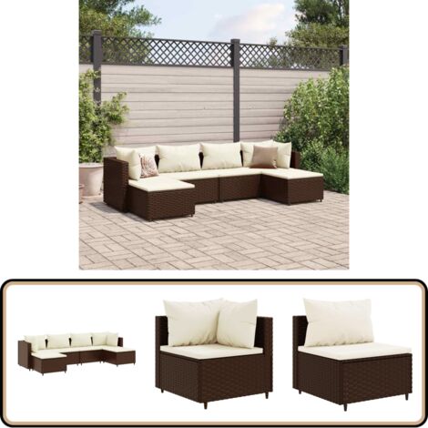 6-tlg. Garten-Lounge-Set mit Kissen Braun Poly Rattan - Gartensets - Lounge Set - Gartenmöbel - Outdoor Möbel - Rattan Möbel