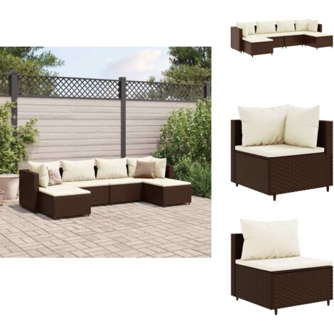 6-tlg. Garten-Lounge-Set mit Kissen Braun Poly Rattan - Gartensets - Lounge Set - Gartenmöbel - Outdoor Möbel - Rattan Möbel