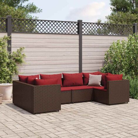 6-tlg. Garten-Lounge-Set mit Kissen Braun Poly Rattan vidaXL