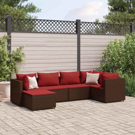 6-tlg. Garten-Lounge-Set mit Kissen Braun Poly Rattan vidaXL