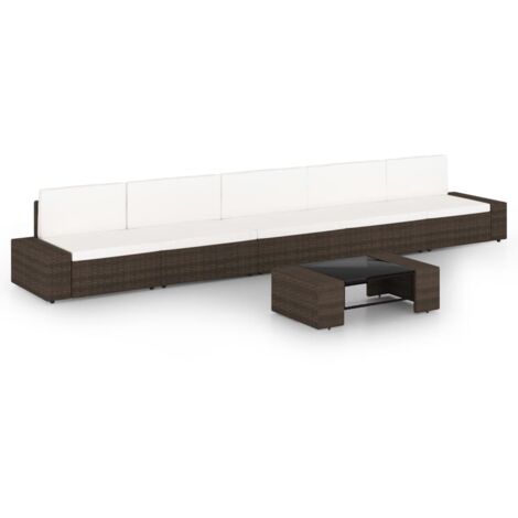6-tlg. Garten-Lounge-Set mit Kissen Braun Poly Rattan vidaXL