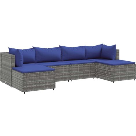 6-tlg. Garten-Lounge-Set mit Kissen Grau Poly Rattan vidaXL
