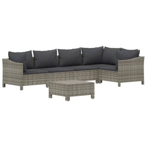 6-tlg. Garten-Lounge-Set mit Kissen Grau Poly Rattan vidaXL