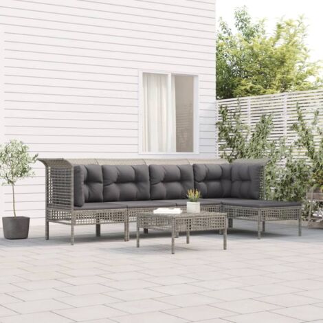 6-tlg. Garten-Lounge-Set mit Kissen Grau Poly Rattan vidaXL