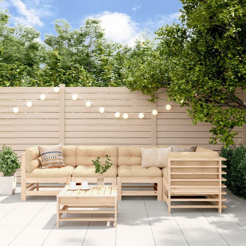 Vidaxl The Living Store 6-tlg. Garten-Lounge-Set Mit Kissen Massivholz - Gartenmöbel - Loungesessel - Rattan Möbel - Holz Gartenmöbel -
