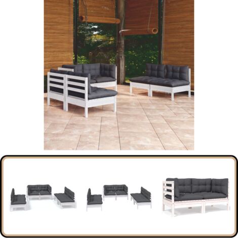 6-tlg. Garten-Lounge-Set mit Kissen Kiefer Massivholz - Garten Lounge Set - Kiefernholzmöbel - Outdoor Möbel - Gartenmöbel - Loungemöbel