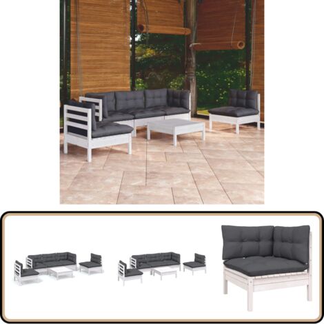 6-tlg. Garten-Lounge-Set mit Kissen Kiefer Massivholz - Garten Lounge Set - Kiefernholzmöbel - Outdoor Möbel - Gartenmöbel - Loungesessel