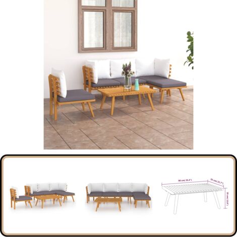 6-tlg. Garten-Lounge-Set mit Kissen Massivholz Akazie - Gartenmöbeln - Loungemöbel - Holz Möbel - Akazienholz - Gartenloungeset