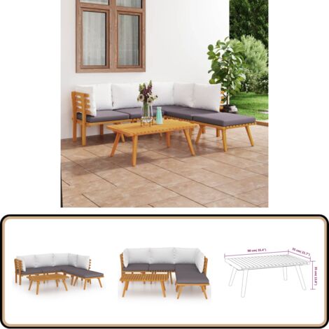 6-tlg. Garten-Lounge-Set mit Kissen Massivholz Akazie - Gartenmöbeln - Loungesessel - Holz Möbel - Akazienholz - Gartenloungeset