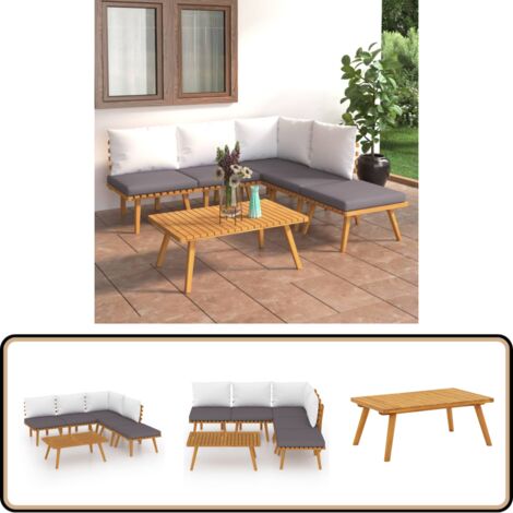 6-tlg. Garten-Lounge-Set mit Kissen Massivholz Akazie - Gartensofa - Loungesessel - Gartenmöbeln - Rattan Möbel - Holz Gartenmöbel
