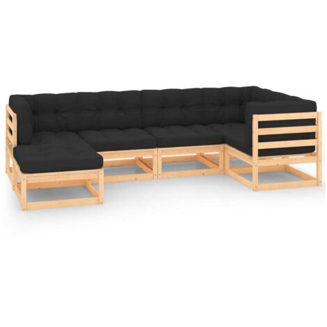 6-tlg. Garten-Lounge-Set mit Kissen Massivholz Kiefer
