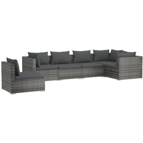 6-tlg. Garten-Lounge-Set mit Kissen Poly Rattan Grau vidaXL