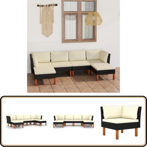 6-tlg. Garten-Lounge-Set mit Kissen Poly Rattan Schwarz - Gartensonnenliege - Gartenloungesessel - Outdoor Möbel - Gartenmöbel Set - Rattan Gartenmöbel