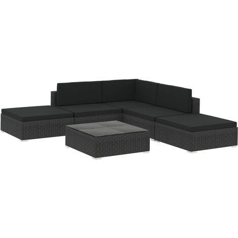 6-tlg. Garten-Lounge-Set mit Kissen Poly Rattan Schwarz vidaXL
