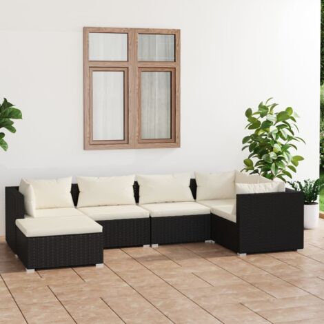 6-tlg. Garten-Lounge-Set mit Kissen Poly Rattan Schwarz vidaXL