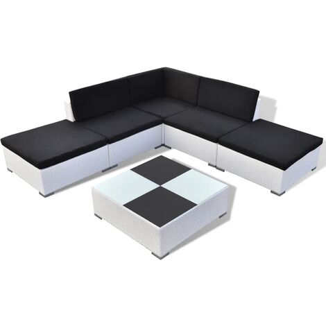 6-tlg. Garten-Lounge-Set mit Kissen Poly Rattan Weiß vidaXL - Weiß