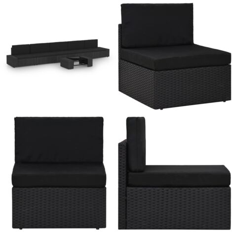 6-tlg. Garten-Lounge-Set mit Kissen Schwarz Poly Rattan - Gartensitzgruppe - Lounge Set - Gartenmöbel - Outdoor Möbel - Rattan Gartenmöbel - Home & Living