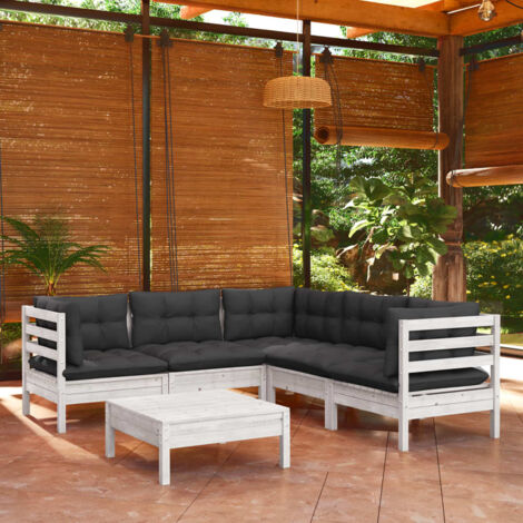 6-tlg. Garten-Lounge-Set mit Kissen Weiß Kiefer Massivholz vidaXL