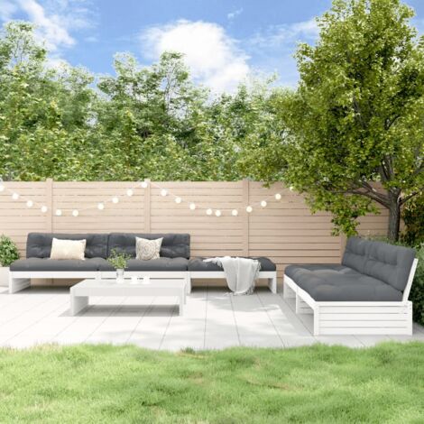 6-tlg. Garten-Lounge-Set mit Kissen Weiß Massivholz vidaXL