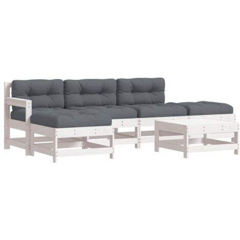 6-tlg. Garten-Lounge-Set mit Kissen Weiß Massivholz vidaXL