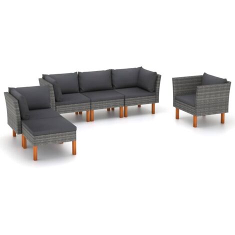 6-tlg. Garten-Lounge-Set Poly Rattan und Eukalyptusholz Grau