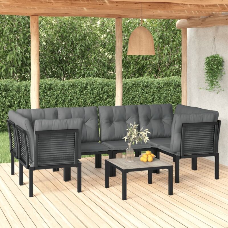 7-tlg. Garten-lounge-set Schwarz Und Grau Poly Rattan - Vidaxl