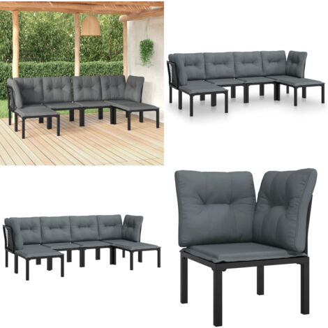 6-tlg. Garten-Lounge-Set Schwarz und Grau Poly Rattan - Gartengeräte - Gartenmöbel - Loungesessel - Poly Rattan Möbel - Esszimmergarnitur - Home & Living