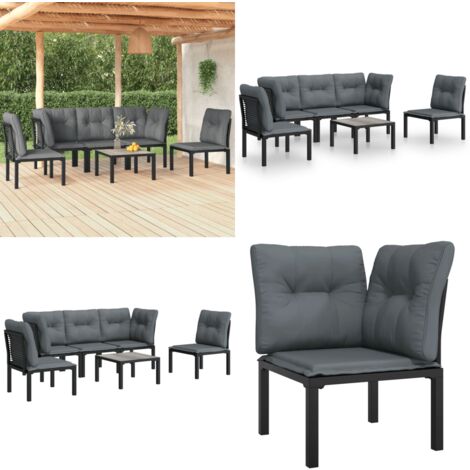 6-tlg. Garten-Lounge-Set Schwarz und Grau Poly Rattan - Gartensessel - Loungesessel - Gartenmöbel - Rattan Möbel - Poly Rattan - Home & Living