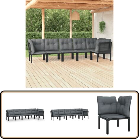6-tlg. Garten-Lounge-Set Schwarz und Grau Poly Rattan - Gartensessel - Loungesessel - Gartenmöbeln - Outdoor Möbel - Rattan Sessel