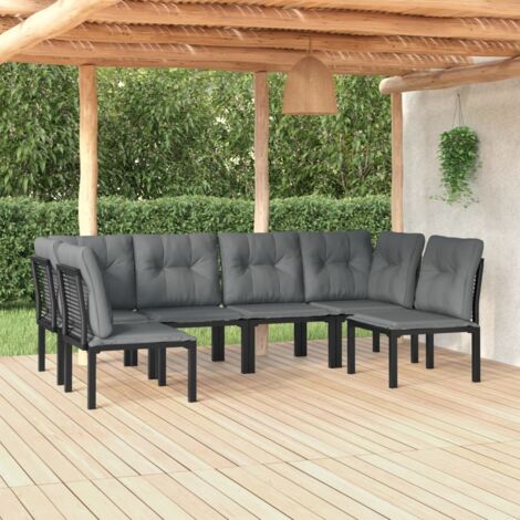 6-tlg. Garten-Lounge-Set Schwarz und Grau Poly Rattan vidaXL