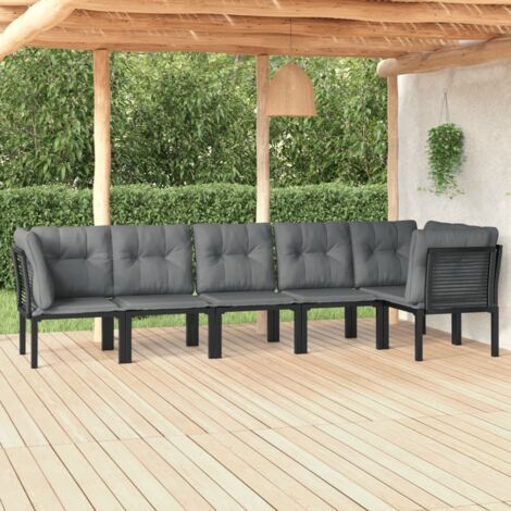 6-tlg. Garten-Lounge-Set Schwarz und Grau Poly Rattan vidaXL