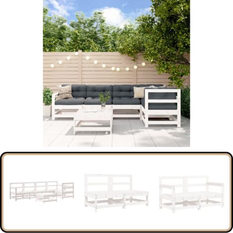 6-tlg. Garten-Lounge-Set Weiß Massivholz Kiefer - Gartenmöbel - Loungesessel - Kiefernholzmöbel - Outdoor Möbel - Gartenloungeset