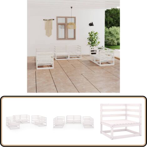 6-tlg. Garten-Lounge-Set Weiß Massivholz Kiefer - Gartensitzgruppe - Loungeset - Gartenmöbel - Rattan Möbel - Kiefernholzmöbel