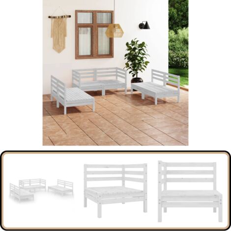 6-tlg. Garten-Lounge-Set Weiß Massivholz Kiefer - Gartensofa - Loungesessel - Gartenmöbeln - Holzsessel - Outdoor Möbel
