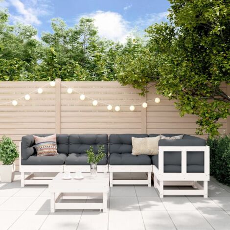 6-tlg. Garten-Lounge-Set,Gartenmöbel-Set Weiß Massivholz Kiefer vidaXL773582