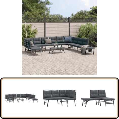 6-tlg. Garten-Sitzgruppe mit Kissen Schwarz Stahl - Gartenzubehör - Gartenmöbel - Gartenbank - Balkonmöbeln - Outdoor Möbel