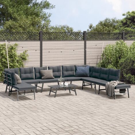 6-tlg. Garten-Sitzgruppe mit Kissen Schwarz Stahl vidaXL