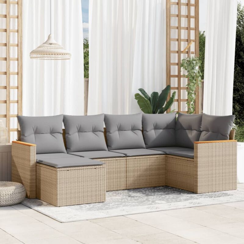 6-tlg. Garten-sofagarnitur Mit Kissen Beige Poly Rattan - Vidaxl