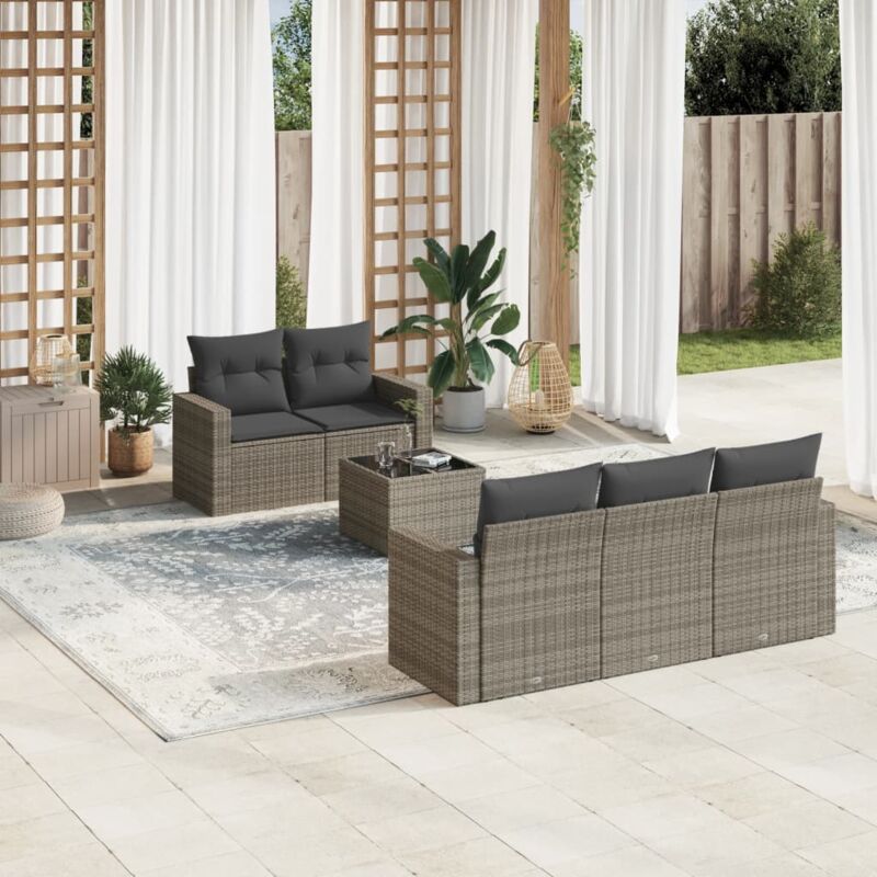 6-tlg. Garten-sofagarnitur Mit Kissen Grau Poly Rattan - Vidaxl