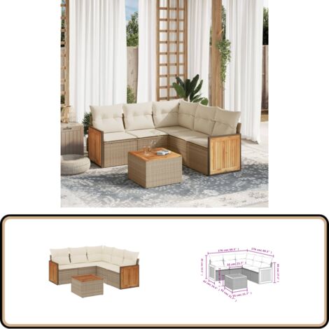 6-tlg. Garten-Sofagarnitur mit Kissen Beige Poly Rattan - Gartenmöbel - Esstischgarnituren - Lounge Set - Outdoor Möbel - Rattan Gartenmöbel