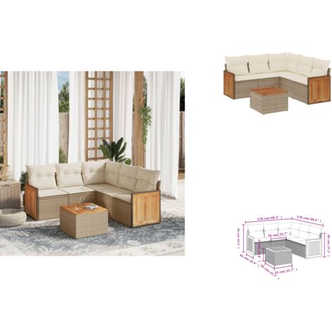 6-tlg. Garten-Sofagarnitur mit Kissen Beige Poly Rattan - Gartenmöbel - Esstischgarnituren - Lounge Set - Outdoor Möbel - Rattan Gartenmöbel