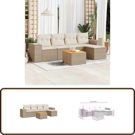 6-tlg. Garten-Sofagarnitur mit Kissen Beige Poly Rattan - Gartenmöbel - Esstischgarnituren - Outdoor Möbel - Lounge Set - Rattan Gartenmöbel