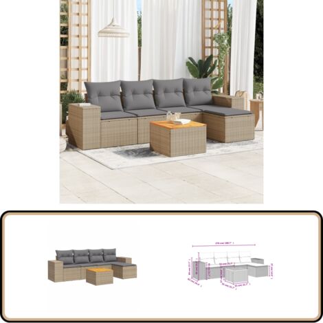 6-tlg. Garten-Sofagarnitur mit Kissen Beige Poly Rattan - Gartenmöbel - Esstischgarnituren - Outdoor Möbel - Lounge Set - Rattan Gartenmöbel