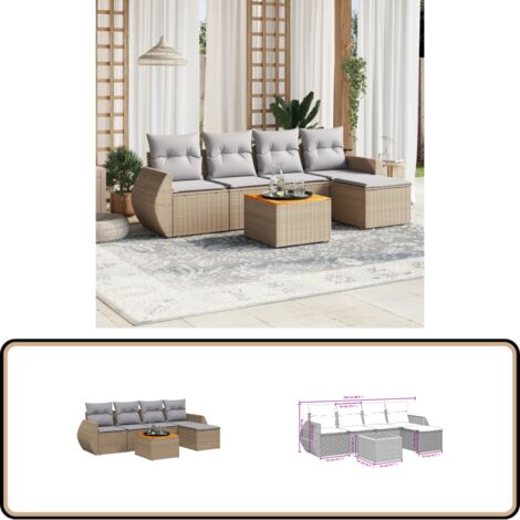 6-tlg. Garten-Sofagarnitur mit Kissen Beige Poly Rattan - Gartenmöbel - Esstischgarnituren - Outdoor Möbel - Lounge Set - Rattan Gartenmöbel