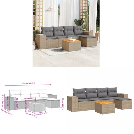 6-tlg. Garten-Sofagarnitur mit Kissen Beige Poly Rattan - Gartenmöbel - Esstischgarnituren - Outdoor Möbel - Lounge Set - Rattan Gartenmöbel - Home & Living
