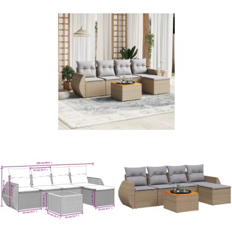 6-tlg. Garten-Sofagarnitur mit Kissen Beige Poly Rattan - Gartenmöbel - Esstischgarnituren - Outdoor Möbel - Lounge Set - Rattan Gartenmöbel - Home & Living