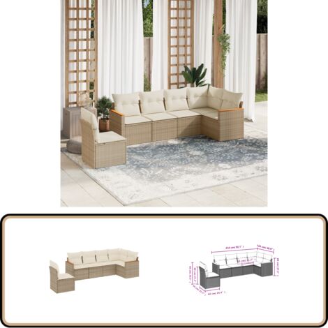 6-tlg. Garten-Sofagarnitur mit Kissen Beige Poly Rattan - Gartenmöbel - Esszimmergarnituren - Outdoor Möbel - Lounge Set - Rattan Gartenmöbel
