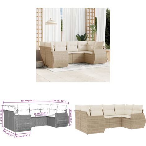 6-tlg. Garten-Sofagarnitur mit Kissen Beige Poly Rattan - Gartenmöbel - Outdoor Möbel - Lounge Set - Rattan Gartenset - Polyethylen Gartenmöbel - Home & Living